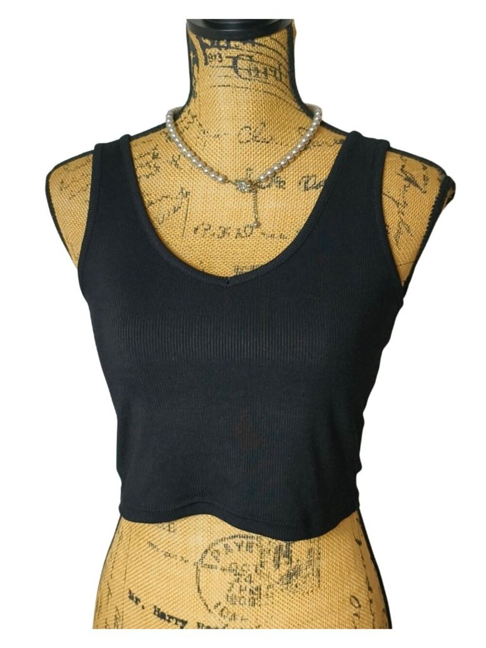 Shein Womens M Crop Tank Black Ribbed V-Neck Sleeveless Stretchy Top Casual